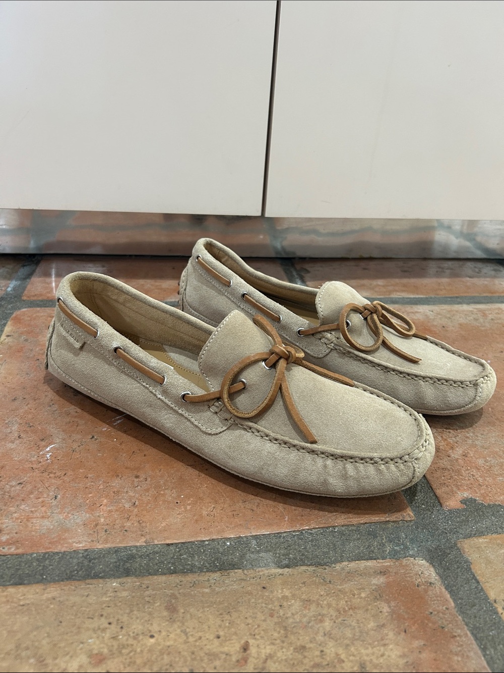 Cole Haan Beige Suede Men’s Moccasin Loafers with Leather Laces
